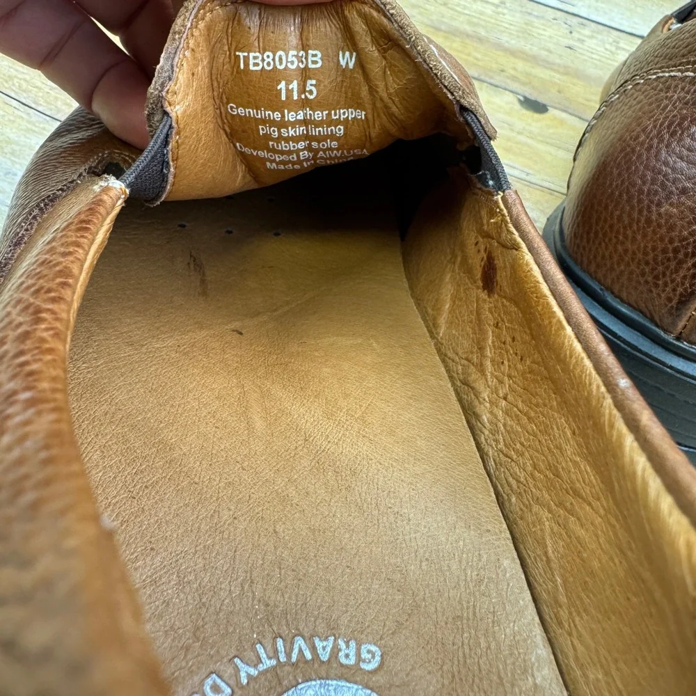 Gravity Defyer Mens Brown Leather‎ Slip On Loafers Comfort Shoes Size 11.5 Wide